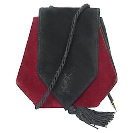 Yves Saint Laurent-VINTAGE YVES SAINT LAURENT YSL HANDBAG IN RED AND BLACK SUEDE HAND BAG-Other