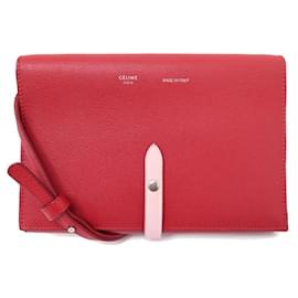 Céline-CELINE WALLET ON STRAP SHOULDER BAG RED GRAIN LEATHER RED CLUTCH-Red