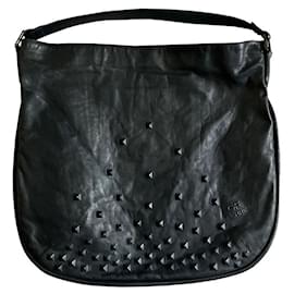 Gianfranco Ferre Black Monogram Fabric Designer Shoulder Bag