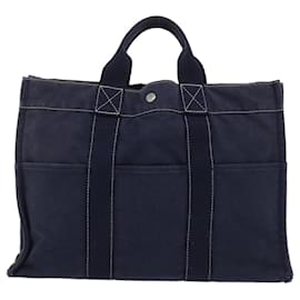 Hermès-HERMES Fourre Tout MM Hand Bag Canvas Navy Auth 47546-Navy blue