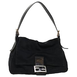 Fendi-FENDI Mamma Baguette Shoulder Bag Nylon Leather Black Auth yk7563b-Black