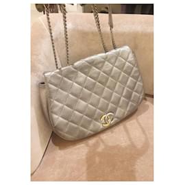 CHANEL Casual Pocket Flap Caviar Messenger Shoulder Bag Silver