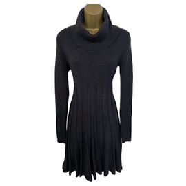 Calvin Klein Damen-Anthrazit-Strickpullover-Langarmkleid, Größe M, UK 10 Grau