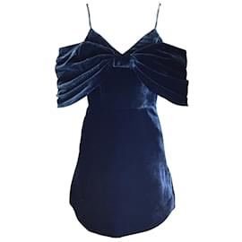 Autre Marque-Leo Lin Sofia Midnight Blue Velvet Bow Mini Dress-Blue