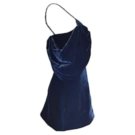Autre Marque-Leo Lin Sofia Midnight Blue Velvet Bow Mini Dress-Blue
