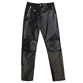 Moschino-Moschino Alta Costura Negro / Pantalones de cuero con detalle de cremallera plateados-Negro