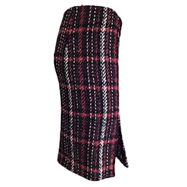 Marni-Marni Rouge / Jupe crayon noire en tweed de laine à carreaux multiples-Multicolore