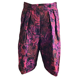 Dries Van Noten-Dries van Noten Fucsia / rojo / Pantalones cortos de jacquard con flores multicolores morados-Multicolor