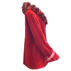 Guy Laroche-Giacca in pelliccia di visone tosata con collo a scialle e collo a scialle con pelliccia di volpe rossa Guy Laroche-Rosso