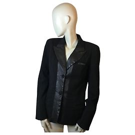 Autre Marque Gestreifte Jacke aus Wolle und Leder Marine Babini Schwarz