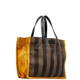 Fendi-Medium Pequin Shopping Tote 8BH252-Brown