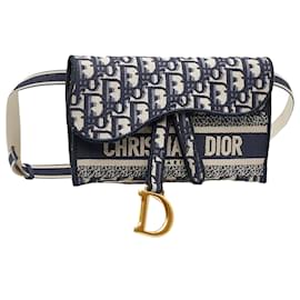 Dior Slim Saddle Pouch Blue Dior Oblique Embroidered Denim Hand Bag