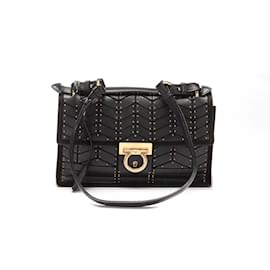Salvatore Ferragamo-Studded Leather Aileen Shoulder Bag AB-21 g606-Black
