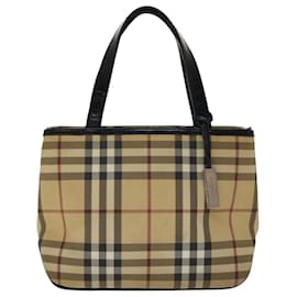 Burberry-BURBERRY Nova Check Bolsa de mão PVC Couro Bege Preto Autenticação 48032-Preto,Bege