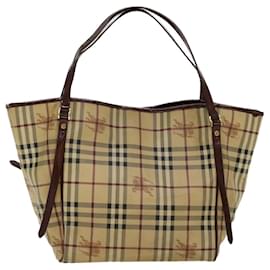 Burberry-BURBERRY Nova Check Tote Bag PVC Leather Beige Wine Red Auth 48033-Beige,Other