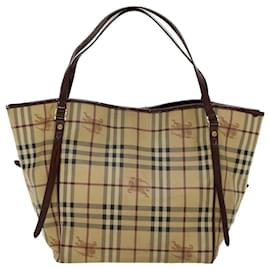 Burberry-BURBERRY Nova Check Tote Bag PVC Leather Beige Wine Red Auth 48033-Beige,Other