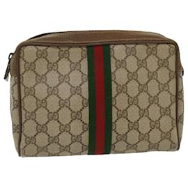 Gucci-GUCCI GG Canvas Web Sherry Line Clutch Bag Beige Red Green 89.01.012 Auth ep1040-Red,Beige,Green