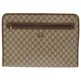 Gucci-GUCCI GG Canvas Clutch Bag PVC Leather Beige 89.20.004 Auth am4697-Beige
