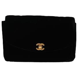 Chanel-Chanel Matelassé 25 Corrente Diana Bolsa de Ombro Algodão Preto CC Auth 47581NO-Preto