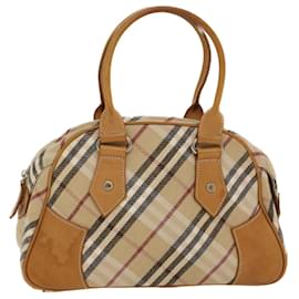 Burberry-BURBERRY Nova Check Blue Label Hand Bag Canvas Leather Beige Auth 47644-Beige