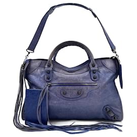 Balenciaga-Blue Balenciaga Leather City-Blue