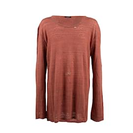 Balmain-Balmain Distressed Long Sleeve T-shirt-Orange