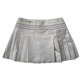 Chanel-CHANEL Gold Lame Pleated Mini Skirt-Golden