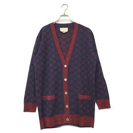 ***GUCCI  Interlocking G lame knit cardigan Red Navy blue
