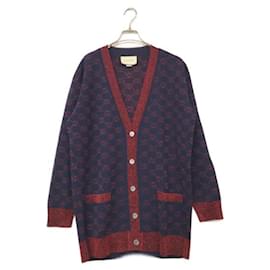 ***GUCCI Interlocking G Lame-Strickjacke Rot Marineblau