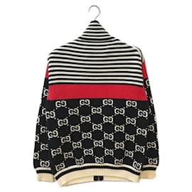 Gucci-***GUCCI  GG HIGH NECK KNIT ZIP CARDIGAN-Navy blue