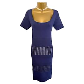 Reiss-Reiss Lavender Blue Crochet Bandage Short Sleeve Bodycon Dress Size S UK 8/10-Purple