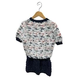 Chanel-***CHANEL  Short sleeve fancy knit cut and sew & skirt setup-White