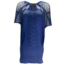 Robe en maille de cachemire bordée de soie et de cuir bleue Catherine Malandrino Bleu