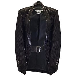 Junya Watanabe Schwarzer, schulterfreier Cape-Blazer mit Gürtel und Pailletten Schwarz