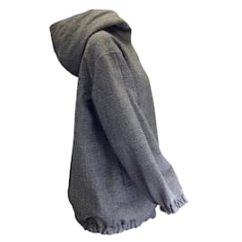 Autre Marque-Piano C Nero / Bianco / Cappotto imbottito in tweed di lana intrecciata con zip intera grigia-Nero