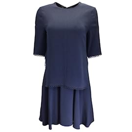 Stella Mc Cartney-Stella McCartney Navy Blue Short Sleeved Layered Crepe Dress-Blue