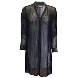 Akris-Akris Black Striped Lurex and Sheer Silk Tunic Dress-Black