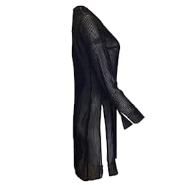 Akris-Schwarz gestreiftes Tunikakleid aus Lurex und transparenter Seide von Akris-Schwarz