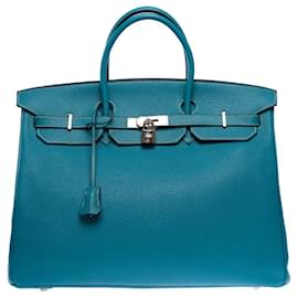 Hermès-HERMES BIRKIN BAG 40 in Blue Leather - 101297-Blue