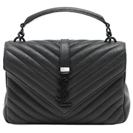 Yves Saint Laurent-College Medium Quilted "Y" Leather All Black 2-way bag-Black