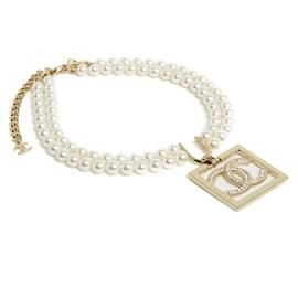 Chanel-23P-Set CC in quadratischen XL-Halskettenohrringen-Golden