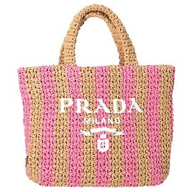 Prada 2022 Petit cabas rayé en rose/Raphia Naturel Multicolore