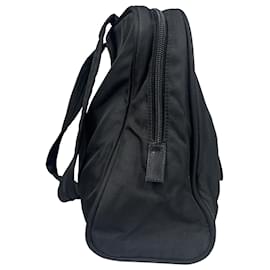 Prada-Prada Triangle Logo Black Nylon Tote Plain Handbag-Black