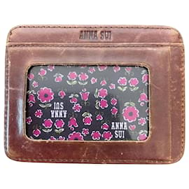 Anna Sui-Anna Sui Porta-cartões em couro marrom vintage-Marrom