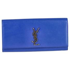 Saint Laurent-Saint Laurent Classic Monogram Long Clutch em couro azul-Azul
