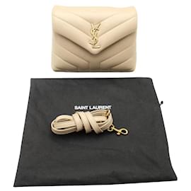 Saint Laurent-Saint Laurent Toy Loulou Quilted Shoulder Bag in Beige Leather-Beige
