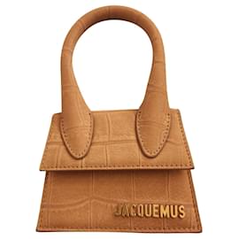 Jacquemus-Jacquemus Le Chiquito Mini Croc Embossed Bag in Orange Leather-Brown,Beige