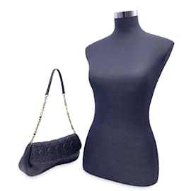 Christian Dior-Sac porté épaule Cannage Chain en cuir perforé noir-Noir