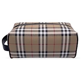 Burberry-Beige Nova Check Canvas Cosmetic Handbag Wash Bag-Beige
