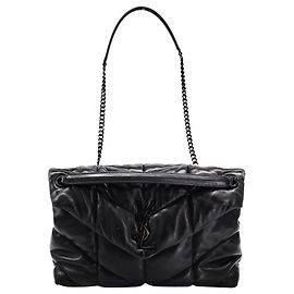 Bolsa de corrente acolchoada média Loulou Puffer Saint Laurent em couro de bezerro preto Preto